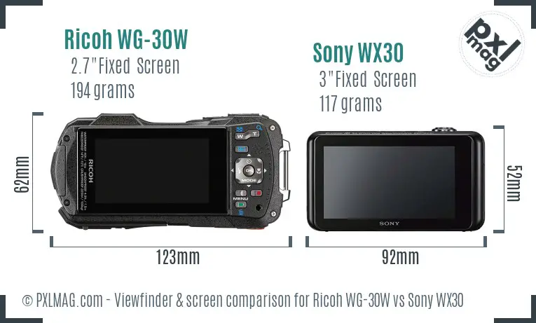 Ricoh WG-30W vs Sony WX30 Screen and Viewfinder comparison