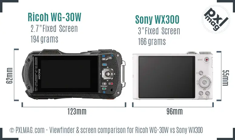Ricoh WG-30W vs Sony WX300 Screen and Viewfinder comparison