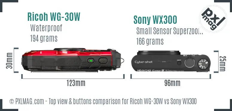 Ricoh WG-30W vs Sony WX300 top view buttons comparison