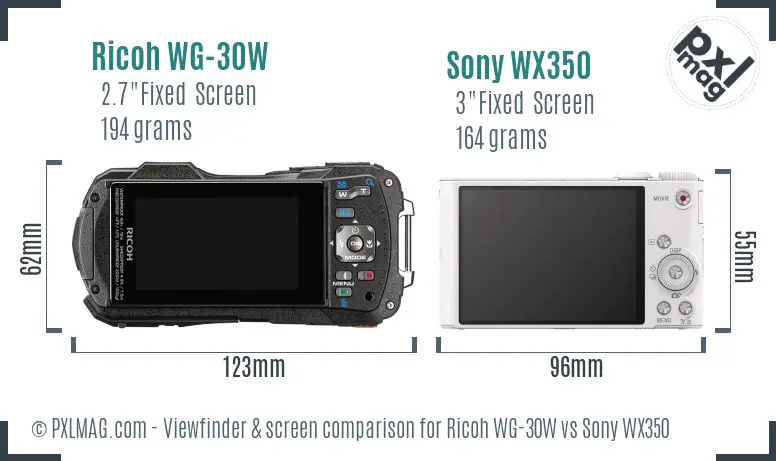 Ricoh WG-30W vs Sony WX350 Screen and Viewfinder comparison