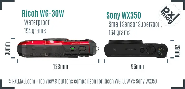 Ricoh WG-30W vs Sony WX350 top view buttons comparison