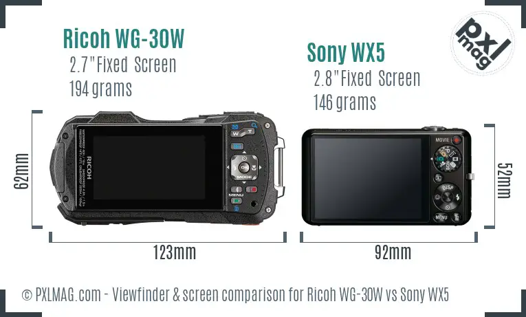 Ricoh WG-30W vs Sony WX5 Screen and Viewfinder comparison