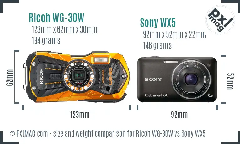 Ricoh WG-30W vs Sony WX5 size comparison