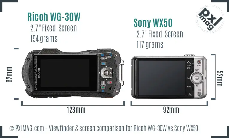 Ricoh WG-30W vs Sony WX50 Screen and Viewfinder comparison