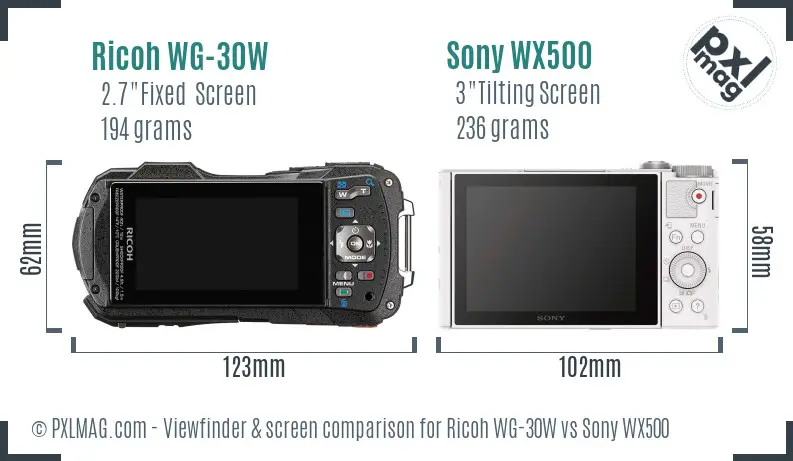 Ricoh WG-30W vs Sony WX500 Screen and Viewfinder comparison