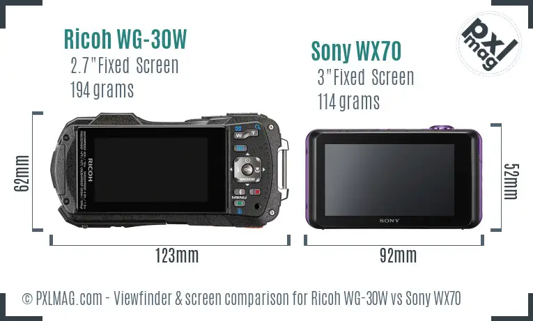 Ricoh WG-30W vs Sony WX70 Screen and Viewfinder comparison