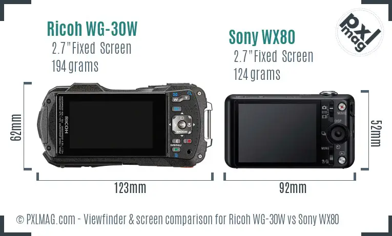 Ricoh WG-30W vs Sony WX80 Screen and Viewfinder comparison