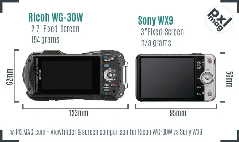 Ricoh WG-30W vs Sony WX9 Screen and Viewfinder comparison