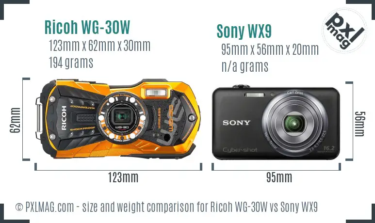 Ricoh WG-30W vs Sony WX9 size comparison