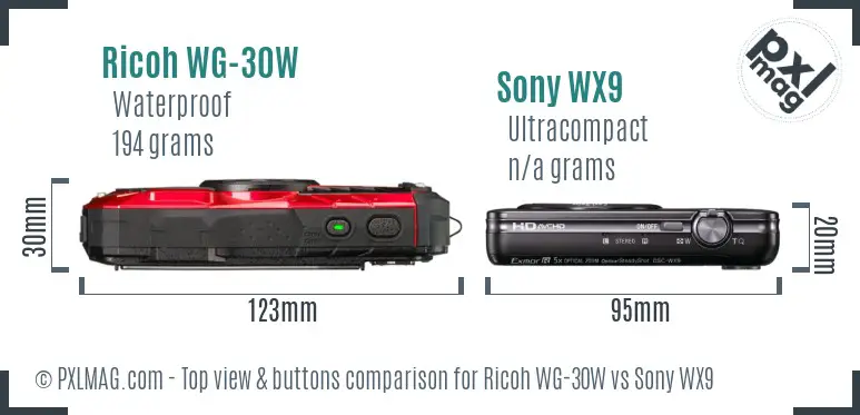 Ricoh WG-30W vs Sony WX9 top view buttons comparison