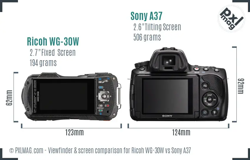 Ricoh WG-30W vs Sony A37 Screen and Viewfinder comparison