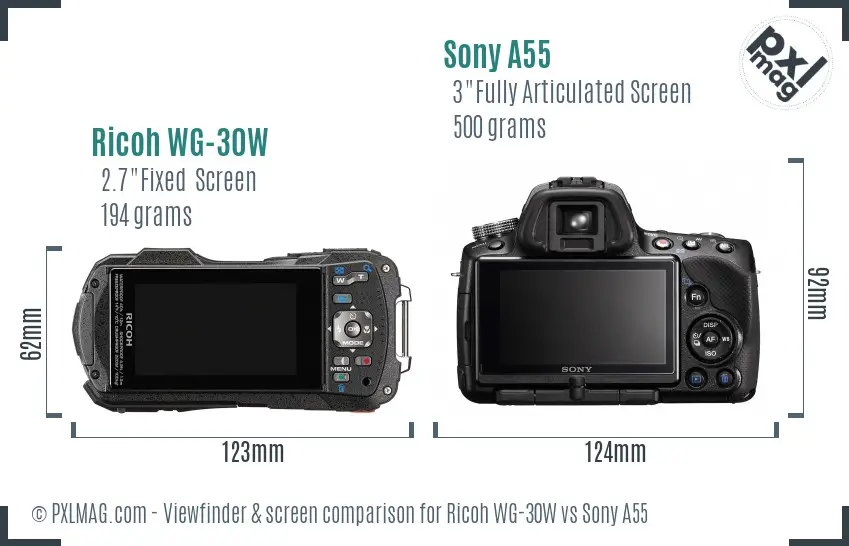 Ricoh WG-30W vs Sony A55 Screen and Viewfinder comparison