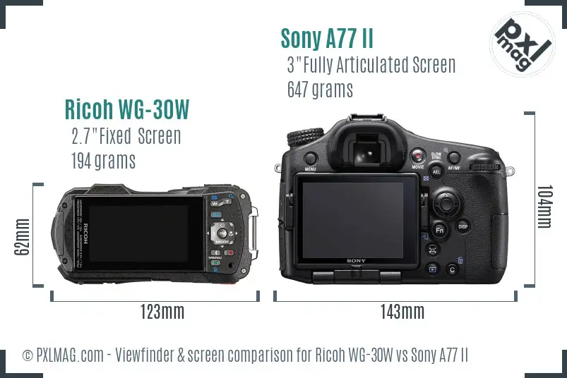 Ricoh WG-30W vs Sony A77 II Screen and Viewfinder comparison