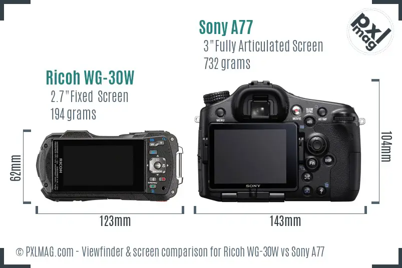 Ricoh WG-30W vs Sony A77 Screen and Viewfinder comparison