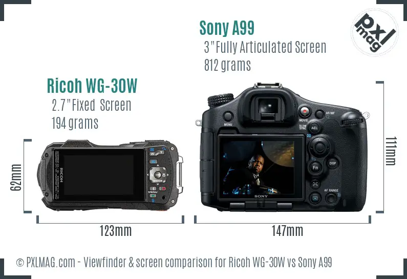 Ricoh WG-30W vs Sony A99 Screen and Viewfinder comparison