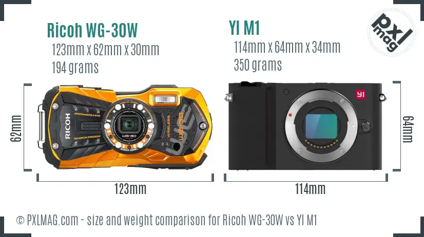 Ricoh WG-30W vs YI M1 size comparison