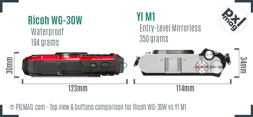 Ricoh WG-30W vs YI M1 top view buttons comparison