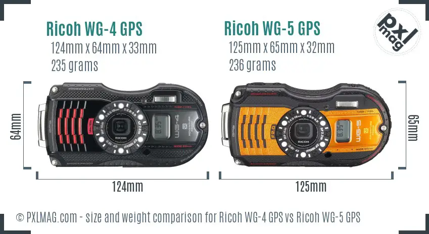Ricoh WG-4 GPS vs Ricoh WG-5 GPS size comparison