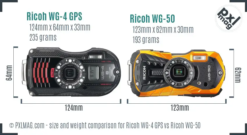 Ricoh WG-4 GPS vs Ricoh WG-50 size comparison