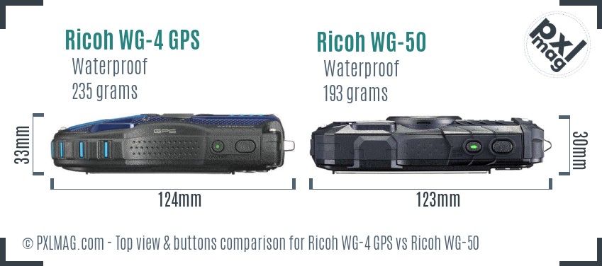 Ricoh WG-4 GPS vs Ricoh WG-50 top view buttons comparison