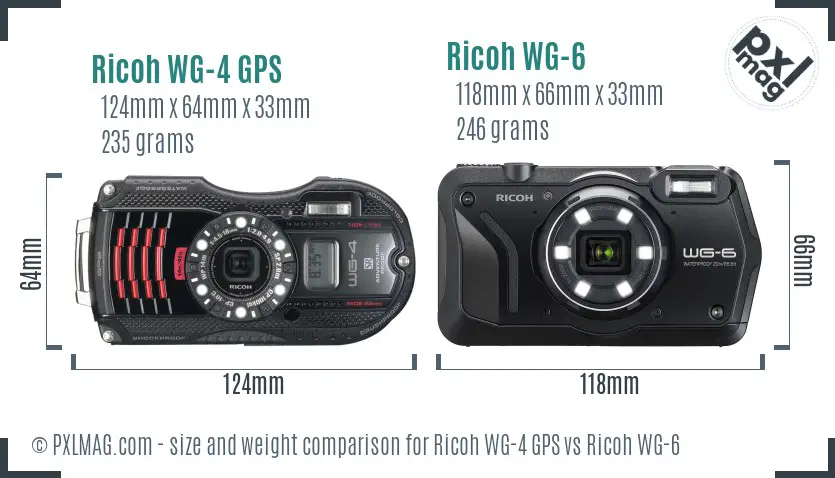 Ricoh WG-4 GPS vs Ricoh WG-6 size comparison
