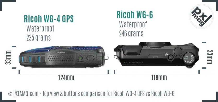 Ricoh WG-4 GPS vs Ricoh WG-6 top view buttons comparison