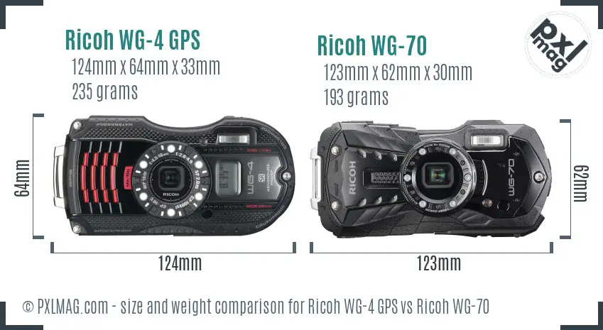 Ricoh WG-4 GPS vs Ricoh WG-70 size comparison