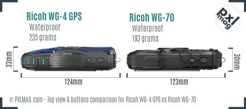 Ricoh WG-4 GPS vs Ricoh WG-70 top view buttons comparison