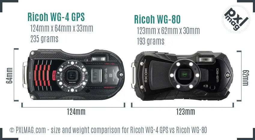 Ricoh WG-4 GPS vs Ricoh WG-80 size comparison