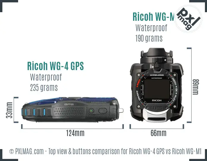 Ricoh WG-4 GPS vs Ricoh WG-M1 top view buttons comparison