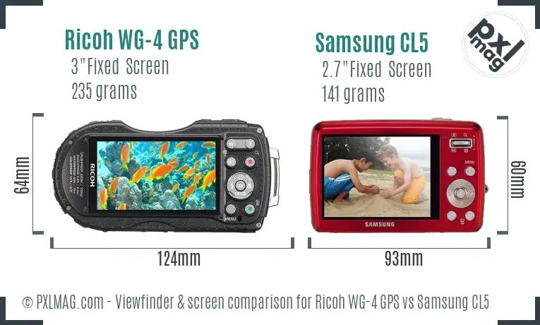 Ricoh WG-4 GPS vs Samsung CL5 Screen and Viewfinder comparison