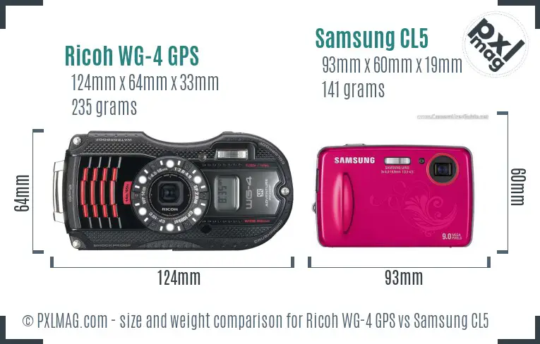 Ricoh WG-4 GPS vs Samsung CL5 size comparison