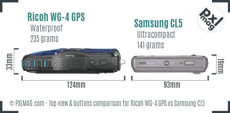 Ricoh WG-4 GPS vs Samsung CL5 top view buttons comparison