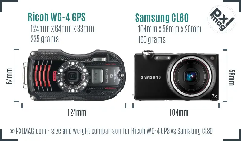 Ricoh WG-4 GPS vs Samsung CL80 size comparison