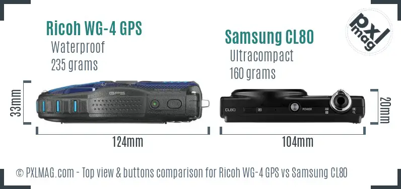 Ricoh WG-4 GPS vs Samsung CL80 top view buttons comparison