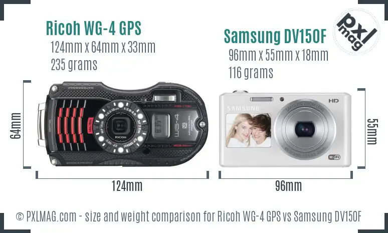 Ricoh WG-4 GPS vs Samsung DV150F size comparison