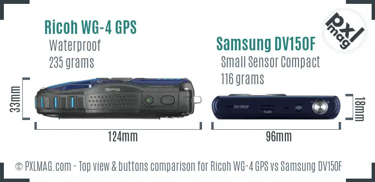 Ricoh WG-4 GPS vs Samsung DV150F top view buttons comparison
