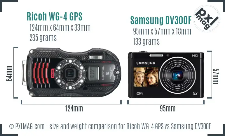Ricoh WG-4 GPS vs Samsung DV300F size comparison