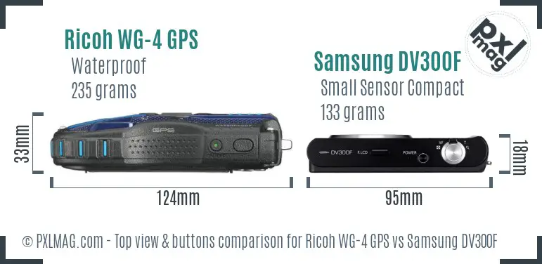 Ricoh WG-4 GPS vs Samsung DV300F top view buttons comparison