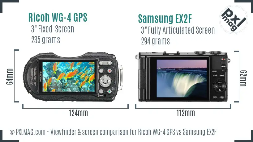 Ricoh WG-4 GPS vs Samsung EX2F Screen and Viewfinder comparison