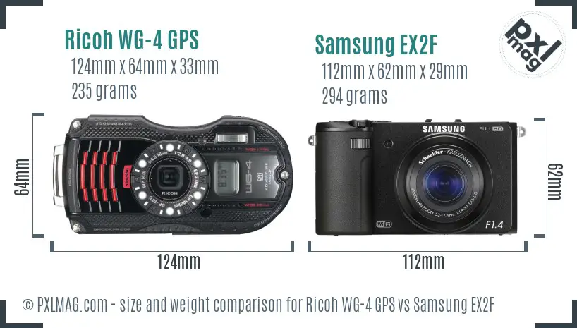 Ricoh WG-4 GPS vs Samsung EX2F size comparison