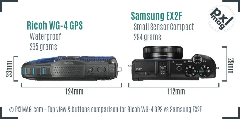Ricoh WG-4 GPS vs Samsung EX2F top view buttons comparison
