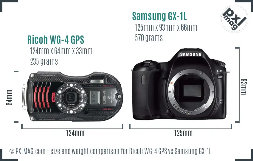 Ricoh WG-4 GPS vs Samsung GX-1L size comparison