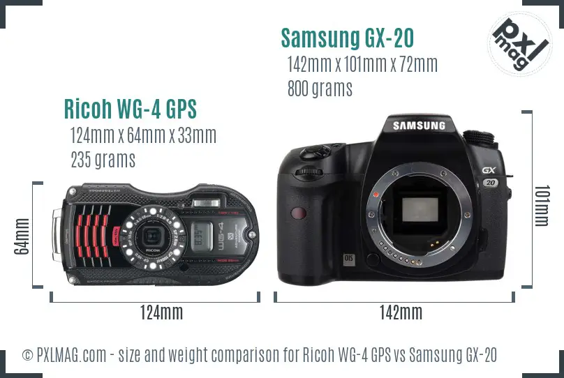 Ricoh WG-4 GPS vs Samsung GX-20 size comparison