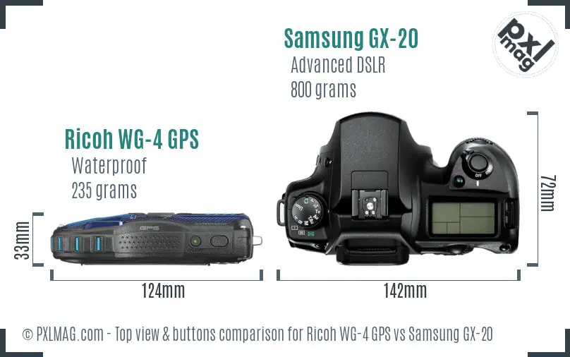 Ricoh WG-4 GPS vs Samsung GX-20 top view buttons comparison