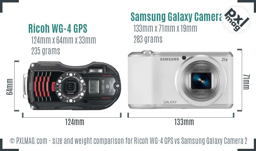Ricoh WG-4 GPS vs Samsung Galaxy Camera 2 size comparison