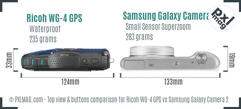 Ricoh WG-4 GPS vs Samsung Galaxy Camera 2 top view buttons comparison