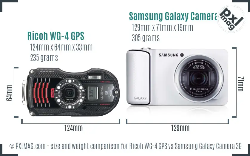 Ricoh WG-4 GPS vs Samsung Galaxy Camera 3G size comparison