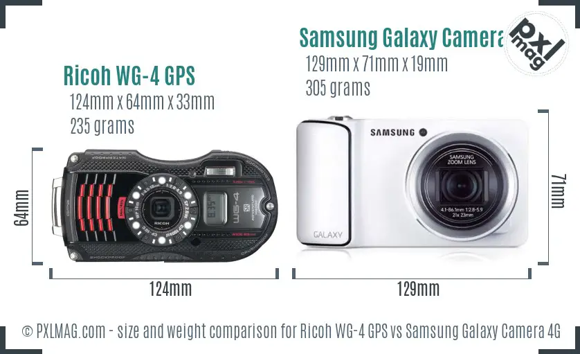 Ricoh WG-4 GPS vs Samsung Galaxy Camera 4G size comparison