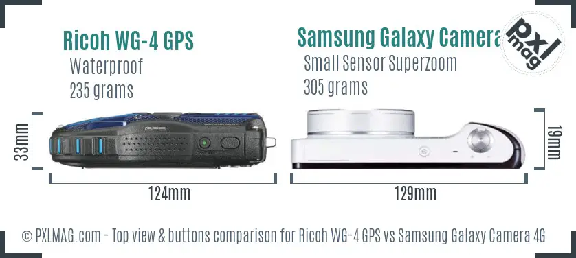 Ricoh WG-4 GPS vs Samsung Galaxy Camera 4G top view buttons comparison